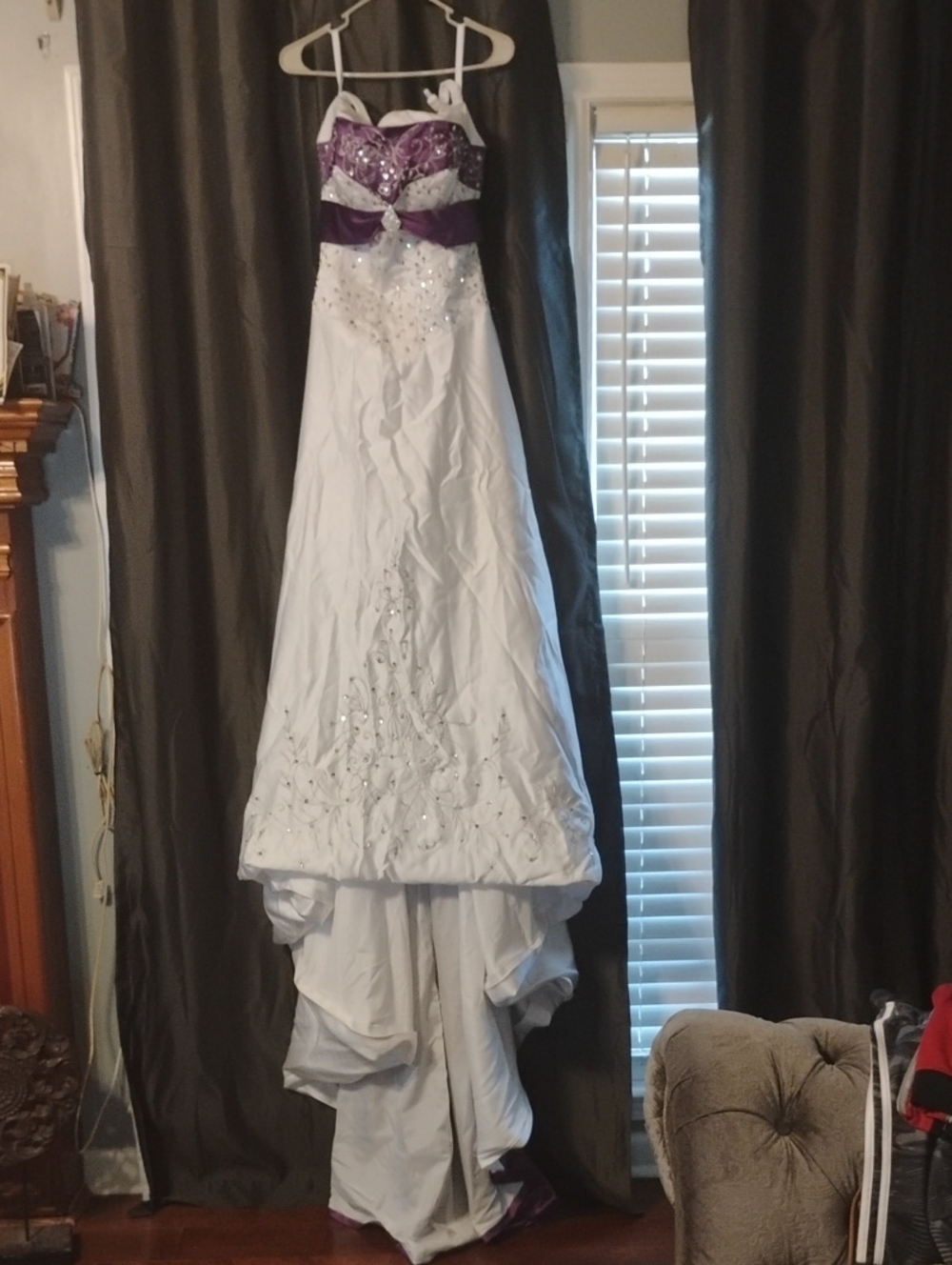 Elegant White and Purple Embellished Prom Dress